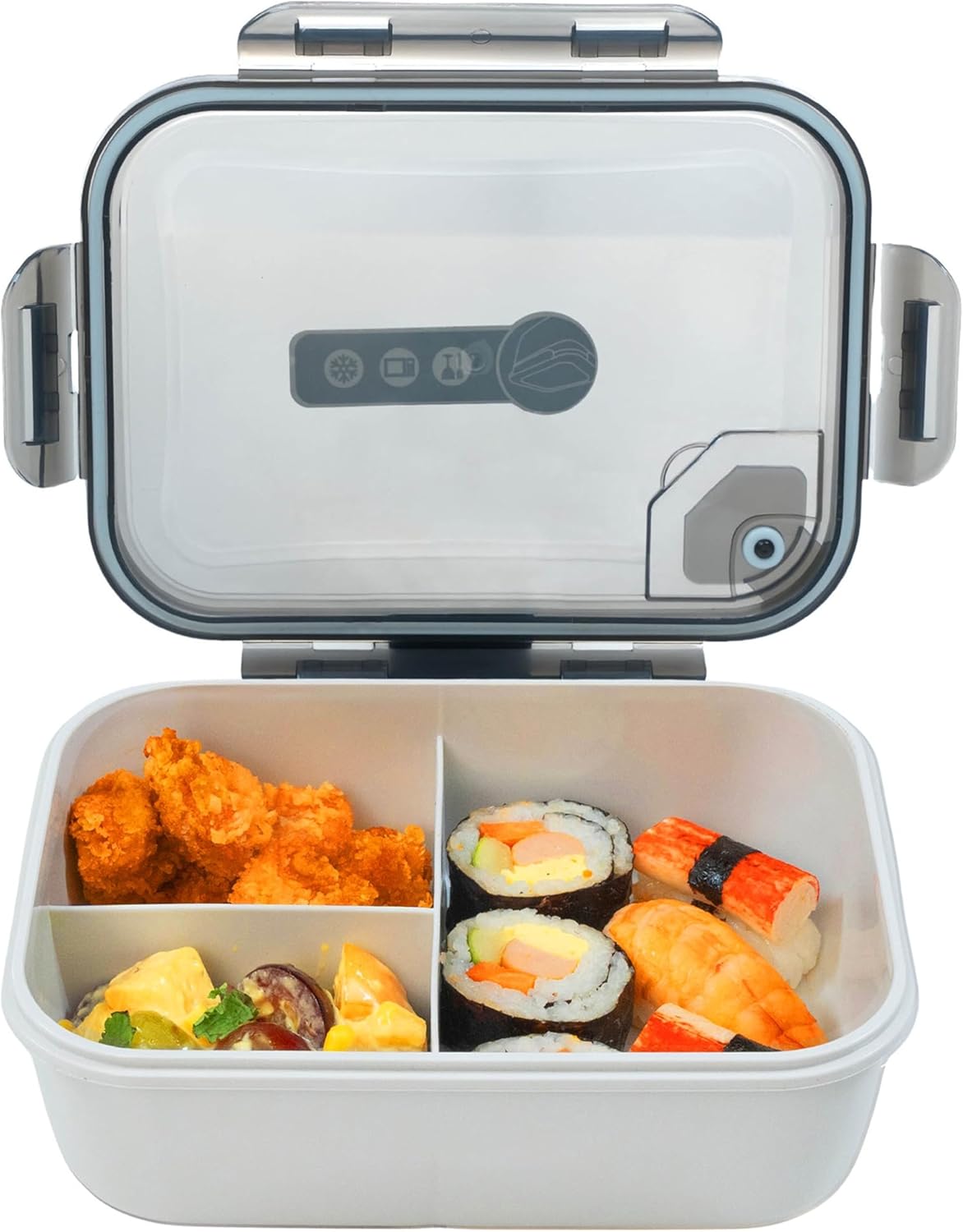 Bento Box Adult Lunch Box, 3 Compartment Meal Prep Containers with Lids, Clear Lunch Box Containers for Adults Men Women, Food Storage Containers