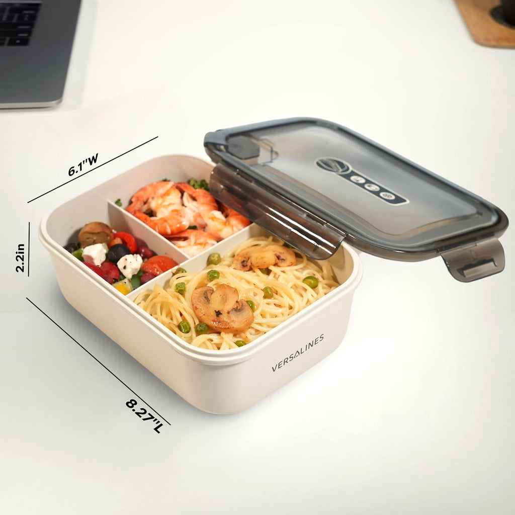 Bento Box Adult Lunch Box, 3 Compartment Meal Prep Containers with Lids, Clear Lunch Box Containers for Adults Men Women, Food Storage Containers